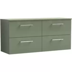 Arno Satin Green 1200mm Wall Hung 4 Drawer Vanity Unit with Worktop - ARN824W2 - Satin Green - Nuie