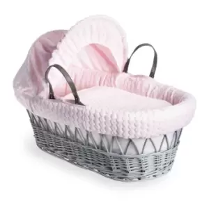 Clair de Lune Marshmallow Grey Wicker Moses Basket - Pink
