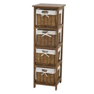 Charles Bentley Home Wooden Storage Tower with 4 Wicker Baskets - Natural