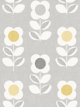 Arthouse Retro Floral Grey And Yellow Wallpaper