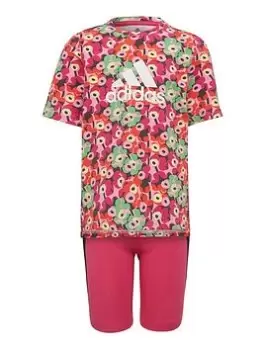 Adidas X Marimekko Younger Girls Short & Tee Set, Pink Multi, Size 5-6 Years, Women