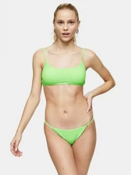 Topshop Crinkle Bikini Briefs - Lime Green, Lime, Size 18, Women