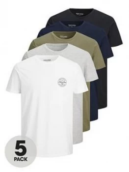 Jack & Jones 5 Pack Small Logo T-Shirt - Multi, Size L, Men