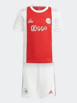 adidas Ajax Amsterdam 21/22 Home Mini Kit, White/Red, Size 3-4 Years