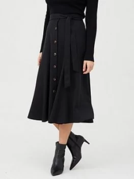 WHISTLES Marissa Button Through Skirt - Black, Size 12, Women
