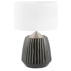 Grey Textured Ceramic and Brushed Silver Table Lamp