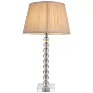 Adelie & Freya Base & Shade Table Lamp Clear Crystal Glass, Bright Nickel Plate & Oyster Silk - Endon