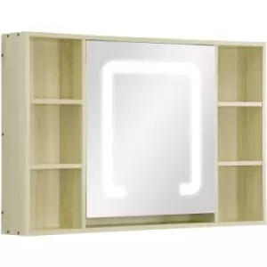 Led Bathroom Mirror Cabinet Wall-Mounted w/ Adjustable Shelves Natural - Kleankin