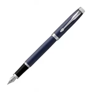 Parker IM Matte Blue Chrome Trim Fountain Pen MEDIUM - Medium Nib
