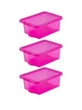 Wham Set Of 3 Pink Plastic Crystal Storage Boxes ; 16 Litres Each