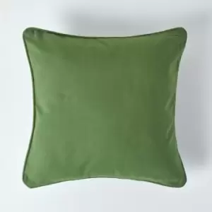 Cotton Plain Olive Green Cushion Cover, 30 x 30cm - Green - Homescapes