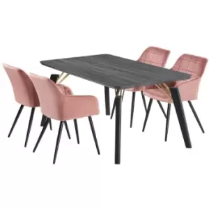 5 Pieces Life Interiors Camden Cosmo Dining Set - a Black Rectangular Dining Table and Set of 4 Pink Dining Chairs - Pink