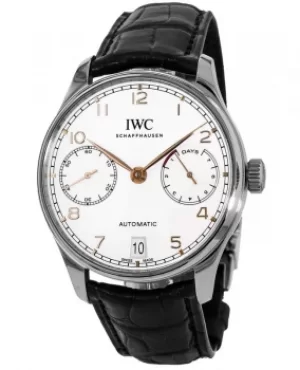 IWC Portugieser Automatic 7 Days Power Reserve Silver Dial Leather Strap Mens Watch IW500704 IW500704