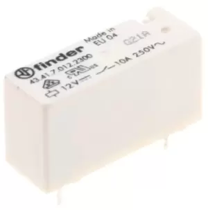 Finder, 12V dc Coil Non-Latching Relay SPNO, 10A Switching Current PCB Mount Single Pole, 43.41.7.012.2300