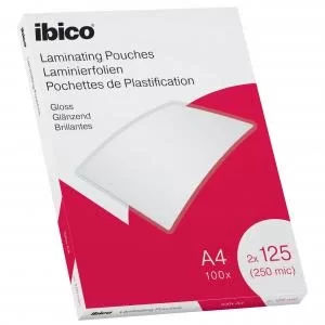 Ibico Gloss A4 Laminating Pouches 250 Micron Crystal clear Pack 100