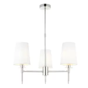 Florence Multi Arm Shade Pendant Ceiling Lamp, Bright Nickel Plate, Vintage White Fabric