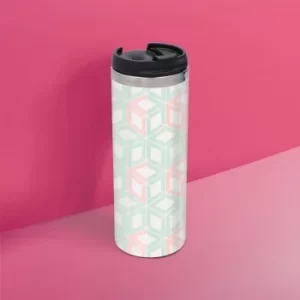 Coral And Mint Cube Pattern Stainless Steel Travel Mug