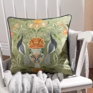 Chatsworth Peacock Piped Cushion Sage, Sage / 43 x 43cm / Polyester Filled