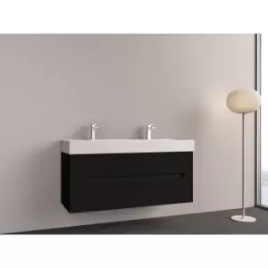1200mm Black Wall Hung Double Vanity Unit with Basin - Morella
