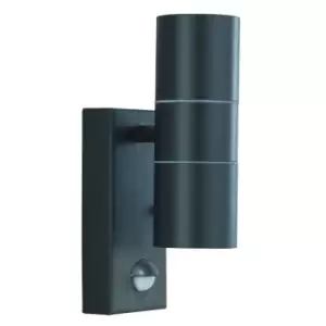 Outdoor Up Down Wall 2 Light Black Cast Aluminium with Motion Sensor IP44, GU10