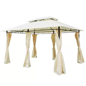 Metal Gazebo with Curtains 4 X 3 Beige Outsunny