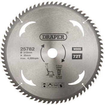 Draper - 25782 TCT Circular Saw Blade for Wood 315 x 30mm 72T