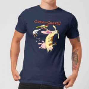 Cow and Chicken Characters Mens T-Shirt - Navy - XXL