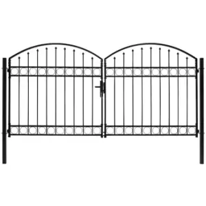 Vidaxl - Fence Gate Double Door with Arched Top Steel 300x125cm Black Black