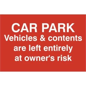 ASEC Car Par Vehicles and Contents Left entirely At Owners Risk 200mm x 300mm PVC Self Adhesive Sign