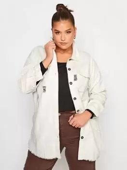 Yours Limited Chunky Cord Ripped Shacket White, Size 30-32, Women