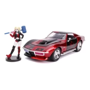 DC COMICS Batman Hollywood Rides Harley Quinn 1969 Chevy Corvette Sports Car Die-cast Vehicle with Die-cast Figure, 8 Years...