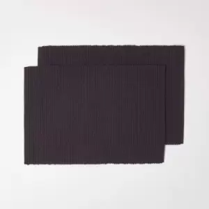 Cotton Plain Black Pack of 2 Placemats - Homescapes