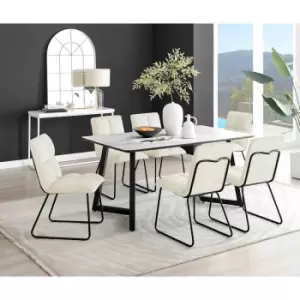 Furniture Box Carson White Marble Effect Dining Table and 6 Cream Menen Chairs