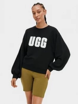 UGG Fuzzy Logo Brook Crewneck Jumper Black/Cream, Size L, Women