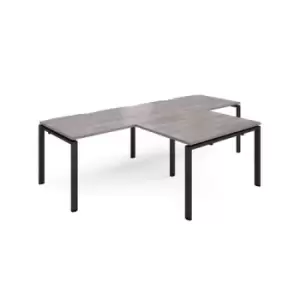 Adapt double straight desks 2800mm x 800mm with 800mm return desks - Black frame and grey oak top