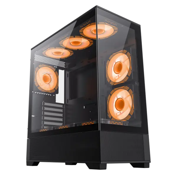 GameMax Vista Black ATX Gaming Case with Tempered Glass Front and Side Panels and GameMax V4.0 ARGB PWM 9 Port Fan Hub Inc