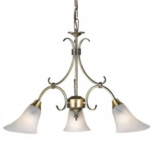 3 Light Multi Arm Ceiling Pendant Antique Brass, Frosted Glass, E14
