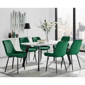Andria Black Leg Marble Effect Dining Table and 6 Green Pesaro Black Leg Chairs - Green