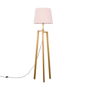 Augustus Light Wood Tripod Floor Lamp with XL Blush Pink Aspen Shade