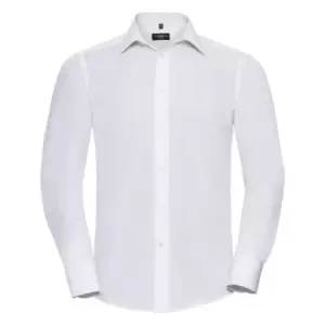 Russell Collection Mens Long Sleeve Poly-Cotton Easy Care Tailored Poplin Shirt (S) (White)