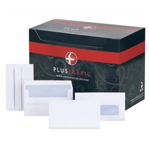 Plus Fabric Pocket Envelopes 120gm2 Press Seal Window 6 89 x 152mm White 1 x Pack of 500