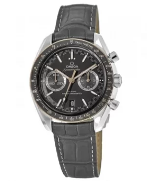 Omega Speedmaster Racing Chronometer Grey Chronograph Dial Grey Leather Strap Mens Watch 329.23.44.51.06.001 329.23.44.51.06.001