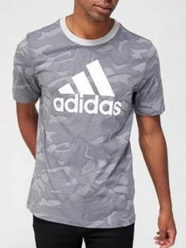 Adidas Essential Aop T-Shirt, Grey, Size 2XL, Men
