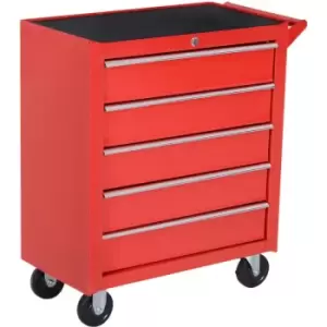 Durhand Roller Tool Cabinet Storage Box 5 Drawers Caster Workshop Chest - Red