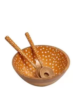 Dexam Sintra Mango Wood Spotted Salad Bowl And Serving Spoons Set