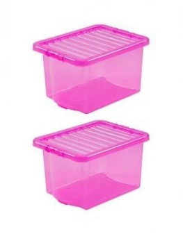 Wham Set Of 2 Pink Crystal Plastic Storage Boxes ; 24 Litres Each