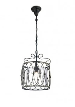 Caged Ceiling Pendant 1 Light E27 Black, Gold with Clear Glass