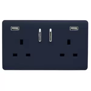 Trendi Switch 2 Gang 13Amp Double Socket and 2 USB Ports - Navy
