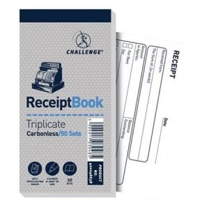 Challenge Triplicate Book Carbonless Receipt 50 Receipts 140x70mm Pack 10