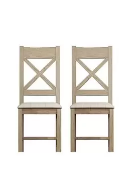 K-Interiors Granger Ready Assembled Solid Wood Pair Of Cross Back Chairs - Smoked Oak Veneers/Natural